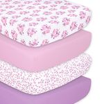 The Peanutshell Baby Girl Crib Sheets, Soft, Fitted, Breathable, Crib Bedding Set for Girls, Crib Mattress Sheet, Pink & Purple Floral Rose Nursery Decor