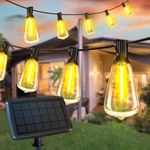 50FT Solar String Lights Outdoor Waterproof, Solar Patio Lights with 25+2 Dimmable ST38 Edison Bulbs Shatterproof,Solar Powered String Lights for Outside Garden Backyard