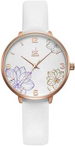 Alienwork Reloj Mujer Oro Rosa Pulsera de Cuero Blanco Elegante
