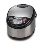 Tiger JAX-T18U-K 10 Cup (Uncooked) Micom Rice Cooker with Food Steamer & Slow Cooker, Stainless Steel Black