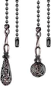 Dotlite Ceiling Fan Pull Chain Vintage Hollow Fan Danglers,14 Inches Decorative Fan String Pulls Charm Extension, 3mm Diameter Beaded Fan Pull Chains Extender Ornaments with Connector(Bronze 2Pack)