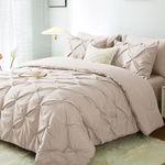 JOLLYVOGUE Beige King Comforter Set 7 Pieces, Pintuck Bed in a Bag Comforter Sets for All Season，Pinch Pleat Bedding Sets with Comforter, Flat Sheet, Fitted Sheet, Pillowcases & PillowShams