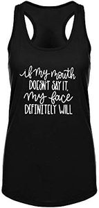 FANNOO Womens Workout Tank Tops-Novelty Funny Saying Fitness Gym Racerback Sleeveless Shirts for Women Black L