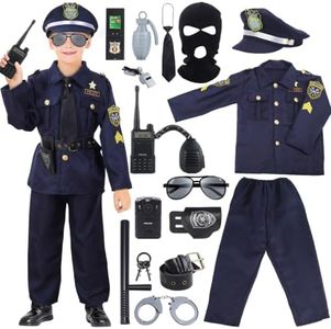 Skirfy 16PCS Police Officer Costume for Boys,Police Costume for Kids,16PCS Kids Cop Costume with Police Uniform,Police Toys,Kids Halloween Costume Role Play Kit(Size M)