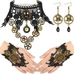 5 Pieces Gothic Steampunk Accessories Include Gear Choker Necklace Steampunk Bracelets Wristband and Handmade Retro Earrings Vintage Gear Earrings for Women