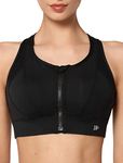 Yvette High Impact Zip Front Sports Bra Mesh Racerback Workout High Support Sports Bras for Women Large Breasts, Black, M