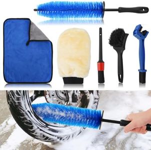 Acshio Set of 6 Motorcycle Cleaning Brush Kit, Motorcycle Detailing Wash Kit, Include Easy Reach Brush, Chain, Stiff Tire, Detailing Brush, Wool Wash Mitt, Microfiber Towel for Motorcycle, Bicycle