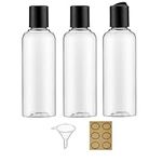 Apstaqeoo 3PCS 200ML Plastic Bottles with Disc Top Flip Cap Empty Squeeze Bottles Clear Refillable Travel Container Dispensing with Funnel & Label for Liquids Lotion Shampoo Toiletries Cosmetic