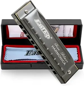 East top Harmonica, Diatonic Blues Deluxe Harmonica Key of C, 10 Holes 20 Tones Blues Harp Mouth Organ Harmonica For Adults, Beginners, Professionals and Students, as a Gift（Silver grey）