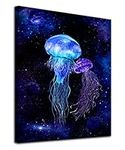 Jellyfish Wall Art Cosmic Galaxy Ocean Canvas Picture Fantastic Sea World Blue Modern Artwork Contemporary Art Print Framed for Home Office Kitchen Bathroom Bedroom Nursery Living Room Decor 30 x 40cm