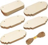 Belle Vous 24 Pack of Assorted Blank Unfinished Wood Plaques - Wooden Plywood Craft Cutouts with Hanging Rope - Ideal for DIY Arts & Crafts, Pyrography, Décor, Wedding, Painting & Hanging Signs