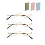 Pack of 3 Half Frame Reading Glasses for Women Men Slim Half Moon Lens Readers Metal Semi Rimless Eyewear +4.0 (+ 3.0,Gold)