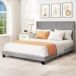 YITAHOME Queen Size Bed Frame, Upholstered Wingback Bed with Headboard, Platform Bed Frame with Wood Slat, No Box Spring Needed, Mattress Foundation, Grey