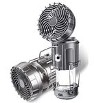 SupBri Solar Camping Lantern & Fan, 2-in-1 Emergency Handheld Hang Rechargeable LED Lantern, Tent Fan, Battery Operated, Silver