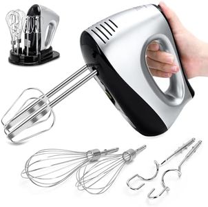 Hand Mixer Electric, Lychee 5 Speed 600W Ultra Power Handheld Mixer with Touch Button, Turbo, Storage Case, 6 Stainless Steel Accessories, Kitchen Aid Mixer for Cake Cookie Egg Cream Dough (Silver)