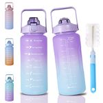 Big water bottle&Gallon Water Bottle with Straw&water bottle with time markings，64 oz water bottle，Kids Water bottle(Purple/Blue Gradient)