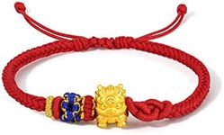 ZHOU LIU FU 24K Solid Gold Bracelet for Women Real Pure Gold Jewelry Dainty Fortune Pixiu Ball Dargon Turtle Adjustable Red Black Braided Bracelet for Men