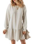 BLENCOT Women's Oversized Sweatshirt Dress Fall Trendy Crewneck Long Sleeve Rib Knit Pleated Athletic Pullover Casual Solid Short Mini Dresses Workout White Medium