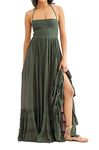 R.Vivimos Womens Summer Boho Sexy Backless Long Dresses, Army Green, Small