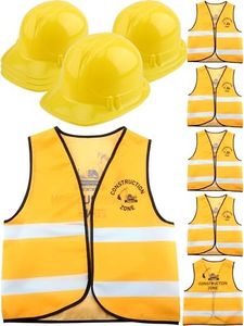 Puteraya 12 Pcs Kid Construction Worker Costume Include 6 Pcs Construction Vest 6 Pcs Construction Hat for Kid Cosplay (Color Style 4)