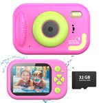 Tosaju Kids Camera Waterproof 48MP 10M Underwater Camera for Kids 1080P 10x Digitalzoom Digital Action Camera with 32GB Card Videocamera Fotocamera Gifts for Boys Girls Pink