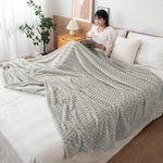 HOKIPO 220 GSM Flannel AC Throw Blanket Double Bed Queen, 200x230 cm / 6.5x7.5 feet, Light Grey (NEW-4918-LGRY)