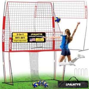 11x8 Ft Volleyball Training Equipment, Volleyball Net System with Freely Height-Adjustable for Backyard, Volleyball Practice Net for Serving Setting Spiking, Easy Set Up for Indoor and Outdoor Use
