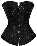 HNGHOU Women's Sexy Rhinestone Bustier Corsets Plus Size Lace Up Boned Bustiers Shaper (Black,Small)