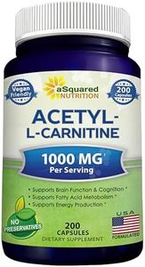 aSquared Nutrition Acetyl L-Carnitine 1000mg Max Strength - 200 Veggie Capsules - High Dosage Acetyl L Carnitine HCL (ALCAR) Supplement Pills to Support Pure Energy, Brain Function & Fatty Acid