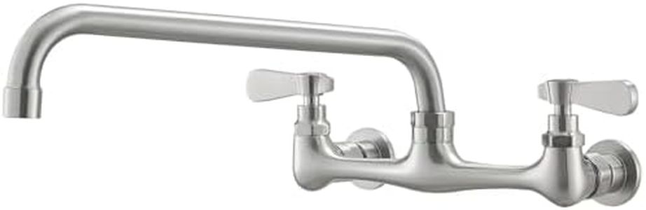 Homevacious Kitchen Faucet Wall Mounted 8" Centers 8" Adjustabel Centers 1/2 Female Inlets 12" Swivel Spout 2-Handles Utility Commercial Sink Faucet Brushed Nickel Mixer Tap