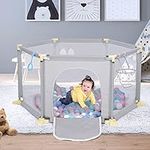 Baby Playpen, 6 Panel Portable Anti-Slip Safety Play Yard with Breathable Mesh, Basketball Hoop, Pull Ring and 10 Balls, Indoor & Outdoor Kids Activity Centre Play Fence for Baby Toddlers Infant