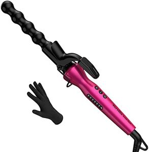 Terviiix Bubble Wand Curling Iron With Clamp, Tourmaline Ceramic Curling Wand for Long Hair & Short hair, Spiral Curling Iron for Long-Lasting Defined Curls & Waves, Dual Voltage, Glove, Pink