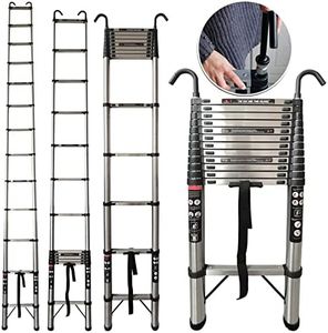 Extend & Climb Telescopic Ladder 5 Meter with Detachable Ladder Hooks for Home Roof Electrical Work,Heavy Duty Stainless Steel Telescopic Step Ladder,Portable Extension Folding Ladder,Max Load 330Lbs