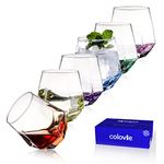 Colovie Stemless Wine Glasses Set of 6, 10oz, Multicolor, Diamond Shaped, Jewel-Like Colors, Freezer&Dishwasher Safe, Securely Boxed Gift