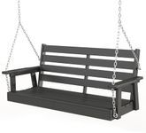 GREENVINES Porch Swing | 51’’ | HDPE Plastic | for Outdoor Patio | All Weather | Waterproof Bench Swings | w/ 4 Stainless Steel Chains | Black