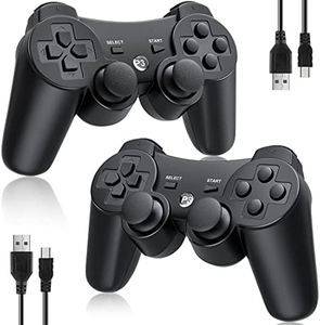 OKHAHA Controller 2 Pack for PS3 Wireless Controller for Sony Playstation 3, Double Shock 3, Bluetooth, Rechargeable, Motion Sensor, 360° Analog Joysticks, Remote for PS3, 2 USB Charging Cords, Black