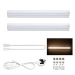 Tekmelau 30cm T5 LED Integrated Light Fixture, 5W 3000K Warm White with ON/Off Switch UK Power Plug, Led Batten Light for Kitchen/Under Cabinet/Ceiling/Garage/Office/Shed/Shop 2-Pack