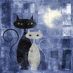 Pitaara Box Black & White Cat D1 | Canvas Painting for Bedroom & Living Room | Engineered Wood Frame | 16 x 16 inch (41 x 41 cms)
