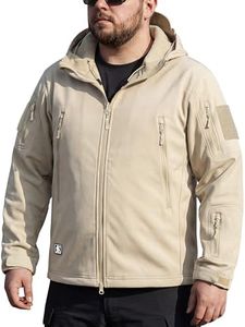 FREE SOLDIER Men's Outdoor Waterproof Soft Shell Hooded Military Tactical Rain Jacket (Khaki, 3XL)