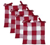 COTTON CRAFT - Set of 4 - Buffalo Check Chairpad - Burgundy - 17x17 Inches- Dining Chair Pad Cushion with Ties- Classic Design- Easy Fit to Chair