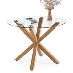 TUKAILAi Round Dining Table,100 cm Clear Tempered Glass KitchenTable with Tapered Metal Legs 4 Seater Table for Home Dining Room, Restaurant, Apartment and Small Space