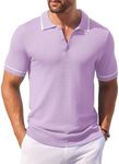 COOFANDY Mens Vintage Polo Shirts Casual Knit Short Sleeve Button Down Stretch Shirts Classic Golf Shirts Light Purple