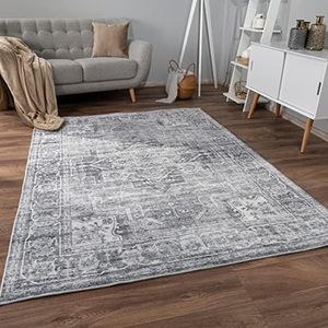 Tappeto Salotto Moderno Soggiorno Pelo Corto Motivo Persiano Motivo Ornamenti Tappeto Morbido Vintage Bordura, Dimensione:120x160 cm, Colore:Grigio