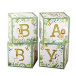 Kate Aspen Safari Baby Boxes with Letters For Baby Shower, Photo Prop Decoration & Jungle Animal Nursery Décor (Set of 4 Spells BABY)