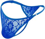 JOCKLAND Mens Lace Thong Sexy Low Rise T-back G-string with Adjustable Stretch Waistband Comfortable Men's Thong Underwear (US, Alpha, Medium, Regular, Regular, Royal blue)