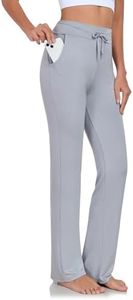 ADANIKI Womens Yoga Pants with Pockets Straight-Leg Loose Comfy Modal Drawstring Lounge Running Long Active Casual Sweatpants (Light Grey, XL)