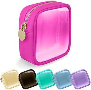 UIXIZQ Clear Mini Makeup Bag, Small Nylon&PVC Cosmetic Travel Bag TSA Approved Toiletry Bag with Zipper, Preppy Transparent Coin Purse for Women Men Girls(Mini-Hot Pink)