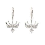 925 Sterling Silver Cubic Zirconia Princess Crown Dangle Huggie Hoop Earrings