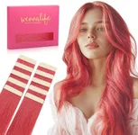 WENNALIFE Tape in Hair Extensions Human Hair Coral Red Tape in Extensions, 10pcs 25g 14 inch Remy Invisible Tape Ins Straight Colored Soft Real Human Hair Tape in Extensions Refill Set Extensions