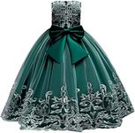 IWEMEK Flower Girls Lace Bridesmaid Dress Kids Wedding Pageant Party Long Prom Formal Ball Gown Princess Puffy Tulle Evening Dress, Dark Green-bow, 7-8 Years